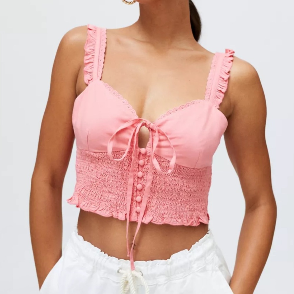 NWT Urban Outfitters Leona Smocked Cropped Cami Size L